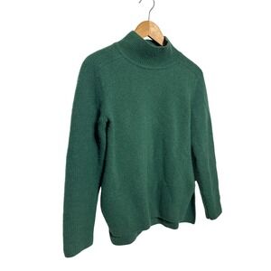 BAUKJEN 100% Wool Ribbed Mock Neck Pullover Sweater Forest Green Women's Size M